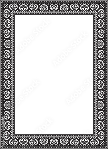 Vector square black monochrome ancient Russian ornament. Slavic rectangle, border, frame. Painting of the royal chambers