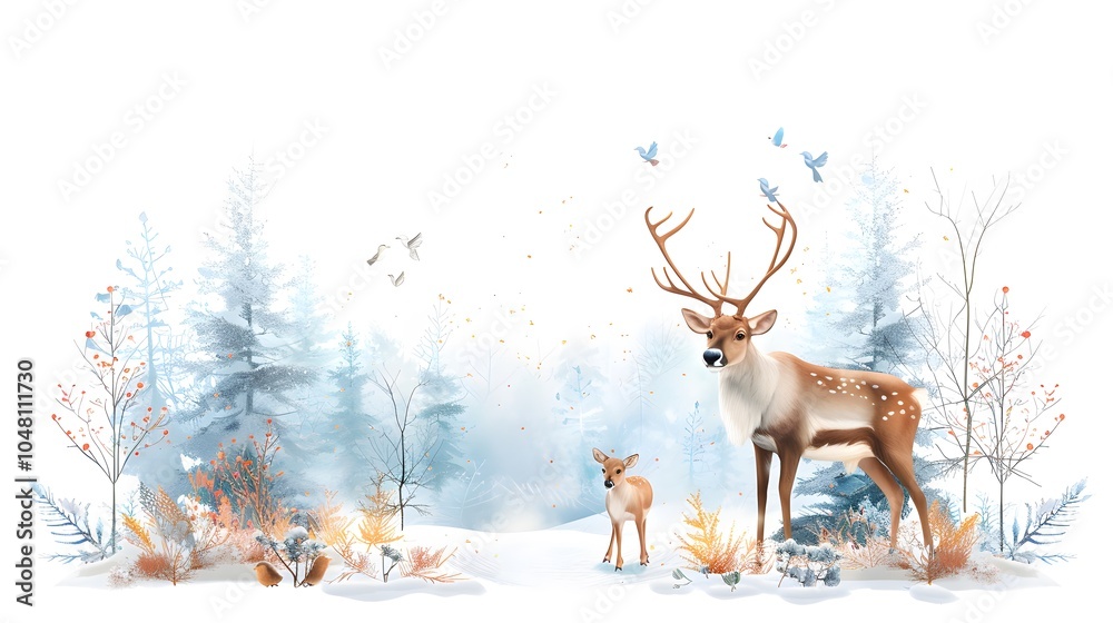 Majestic forest scene with deer and nature's beauty Majestic forest scene with deer and nature's beauty