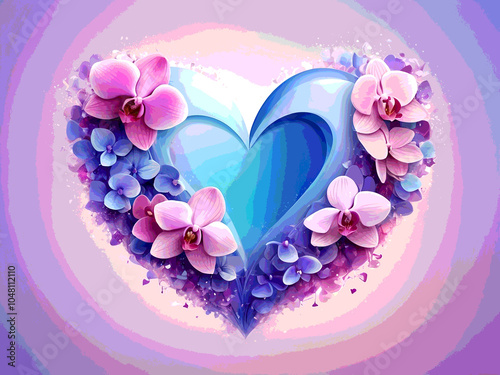 AbstractBlue purple lilac orchid pink white Heart shape romantic background photo