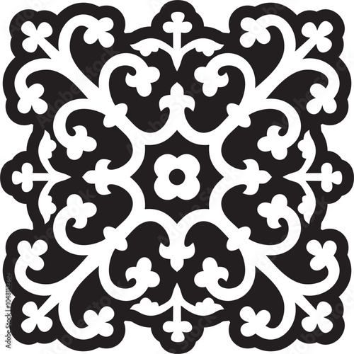Vector black monochrome gothic ornament, stencil. Medieval European art. Traditional patterns of Catholic cathedrals