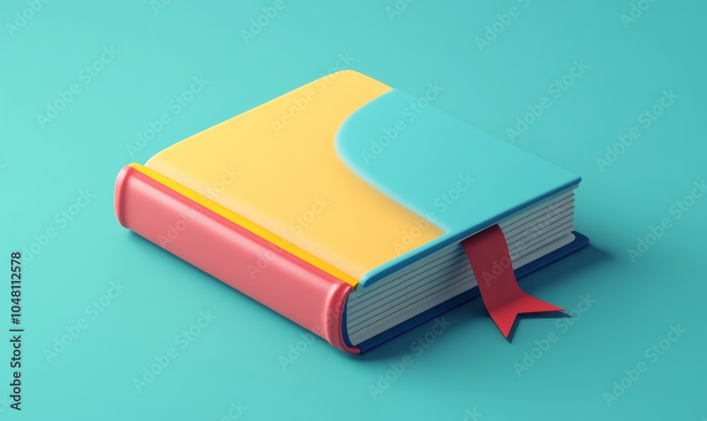 3D cartoon book with a bookmark and colorful cover, educational and playful 3D cartoon book with a bookmark and colorful cover, educational and playful