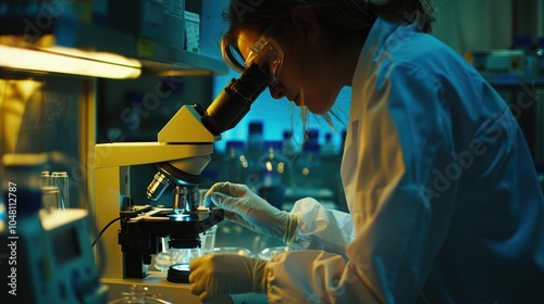 Scientist Using Microscope in a Laboratory Setting