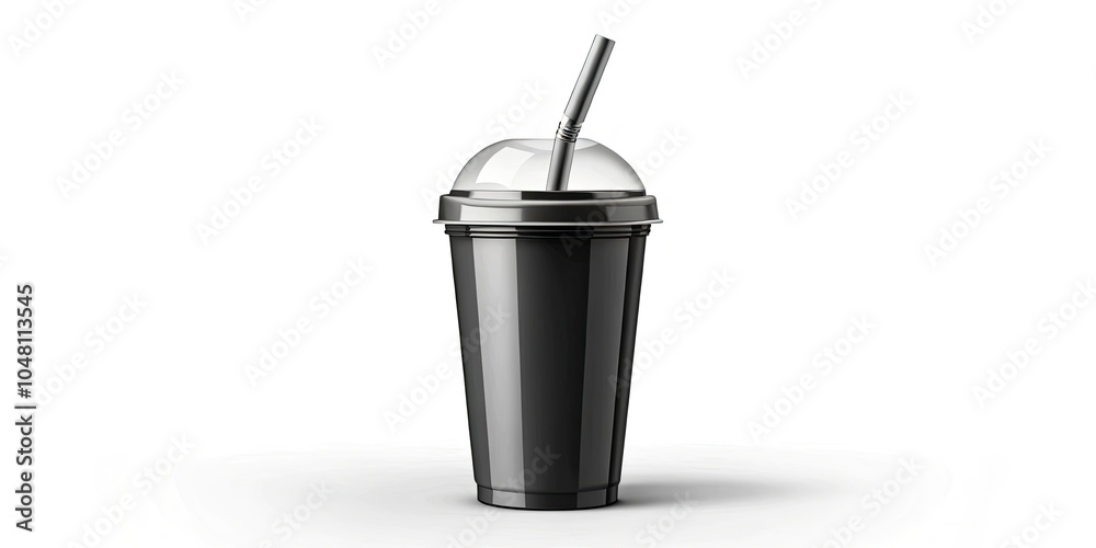 Black and White Vector Icon of a Disposable Cup with Straw for Fashion Photography and Graphic Design Needs Black and White Vector Icon of a Disposable Cup with Straw for Fashion Photography and Graphic Design Needs