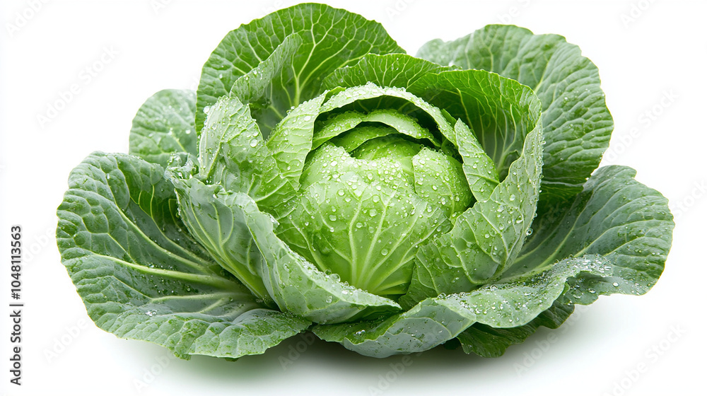 Juicy Green Cabbage Against White Background Juicy Green Cabbage Against White Background