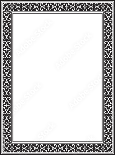 Vector black monochrome square classic renaissance ornament. Rectangle, european border, revival style frame