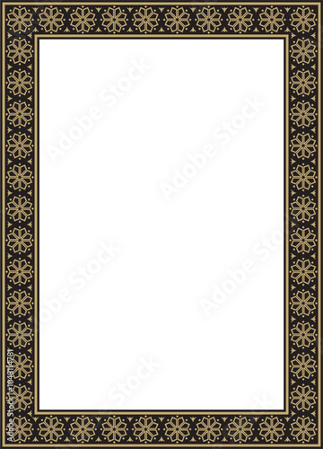 Vector square gold and black ancient Russian ornament. Slavic rectangle, border, frame. Painting of the royal chambers