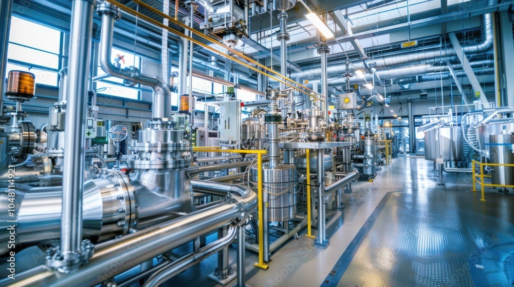 Industrial Factory Interior with Complex Piping and Equipment Industrial Factory Interior with Complex Piping and Equipment
