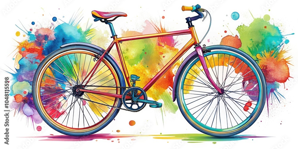 Fototapeta premium Colorful Bicycle Concept Art for Sporting Goods Store, Stylish Bicycle Design Illustration, Artistic Bicycle Drawing, Vibrant Bicycle Artwork for Sale and Purchase