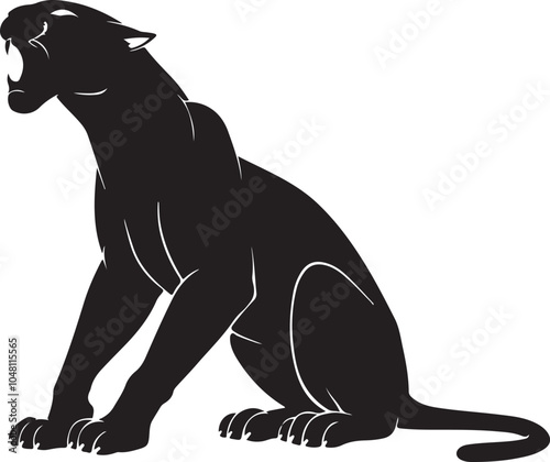 Howling Panther Silhouette Illustration - Majestic Wild Animal Art