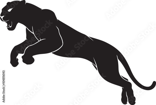 Leaping Panther Silhouette Illustration - Dynamic Wild Animal Art