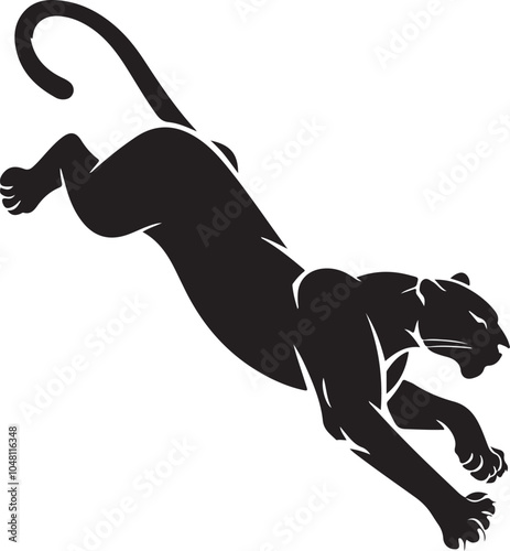 Leaping Panther Silhouette Illustration - Dynamic Wild Animal Art