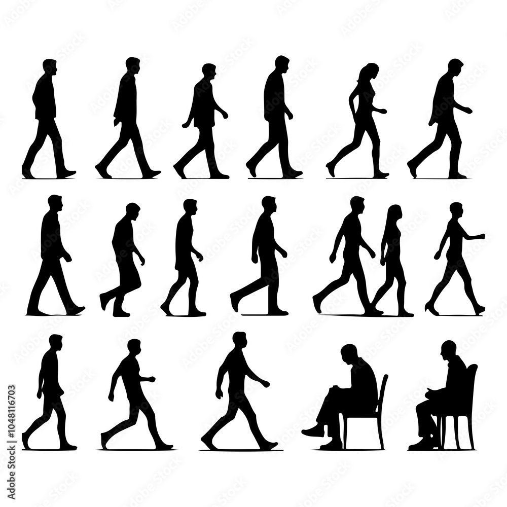 Fototapeta premium Silhouette set of Person walking vector illustration