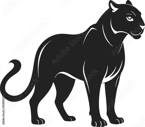 Standing Panther Silhouette Illustration - Graceful Wild Animal Art