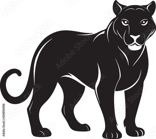 Standing Panther Silhouette Illustration - Graceful Wild Animal Art