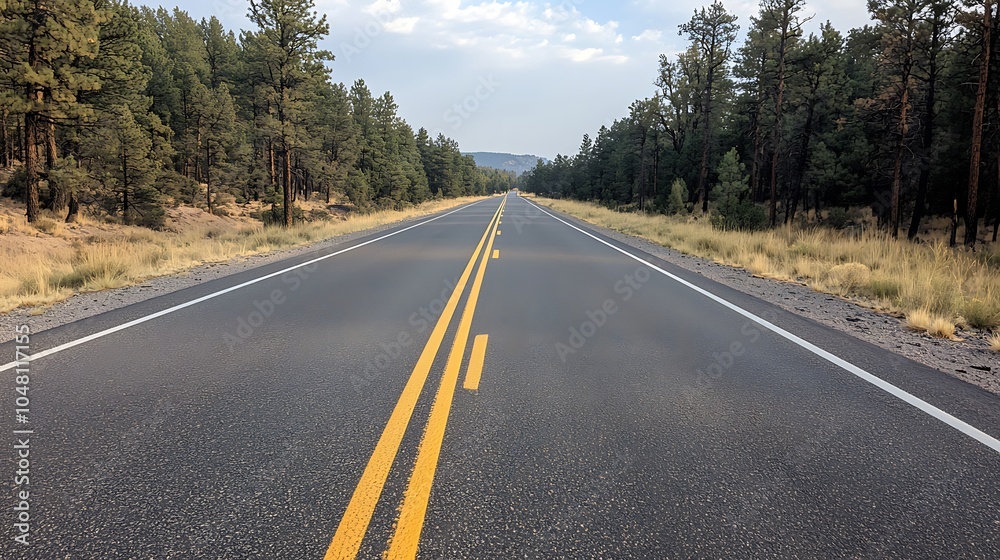 Endless journey through nature a serene road surrounded by majestic forests inviting adventure and exploration Endless journey through nature a serene road surrounded by majestic forests inviting adventure and exploration