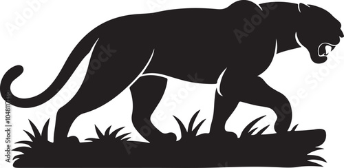 Standing Panther Silhouette Illustration - Graceful Wild Animal Art