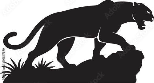 Standing Panther Silhouette Illustration - Graceful Wild Animal Art