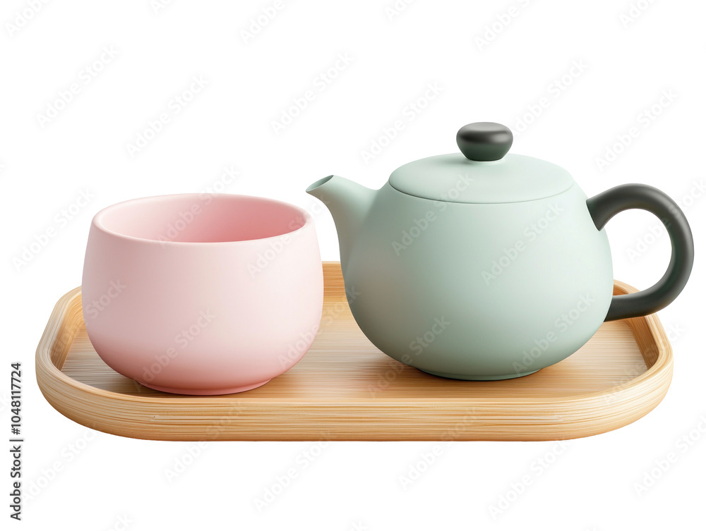 Stylish Tea Set with Teapot and Cup on Bamboo Tray Stylish Tea Set with Teapot and Cup on Bamboo Tray
