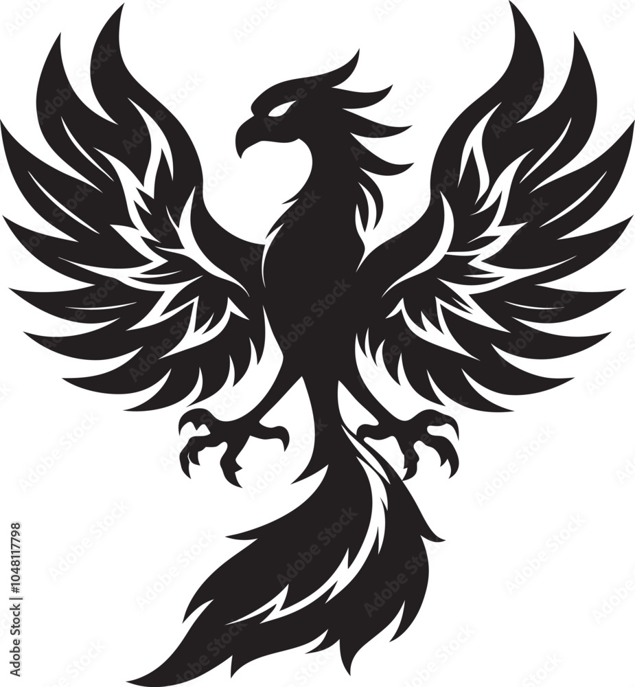 Obraz premium Majestic Phoenix Silhouette Vector - Symbol of Rebirth and Power
