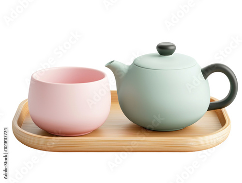 Stylish Tea Set with Teapot and Cup on Bamboo Tray