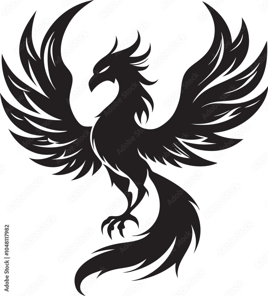 Obraz premium Majestic Phoenix Silhouette Vector - Symbol of Rebirth and Power