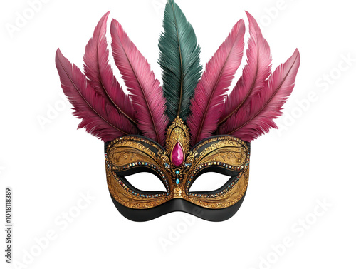 Ornate Gold Carnival Mask with Colorful Feathers