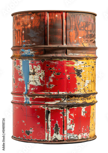 Colorful Industrial Oil Barrel with Rusty Surface photo