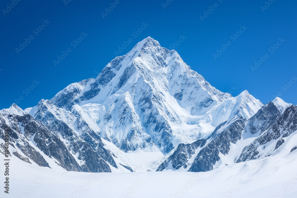 Fototapeta premium Majestic snow capped mountains under clear blue sky create breathtaking view