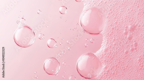 Pink Collagen bubbles Drops pink serum cream lotion drop into skin cells bubbles texture  background