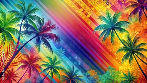 Tilted angle colorful tropical background with abstract tree inspired patterns photo