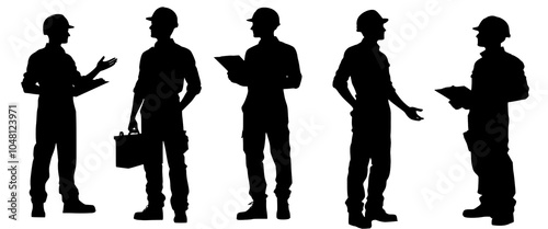 Set of engineer silhouette vector isolated on white background
