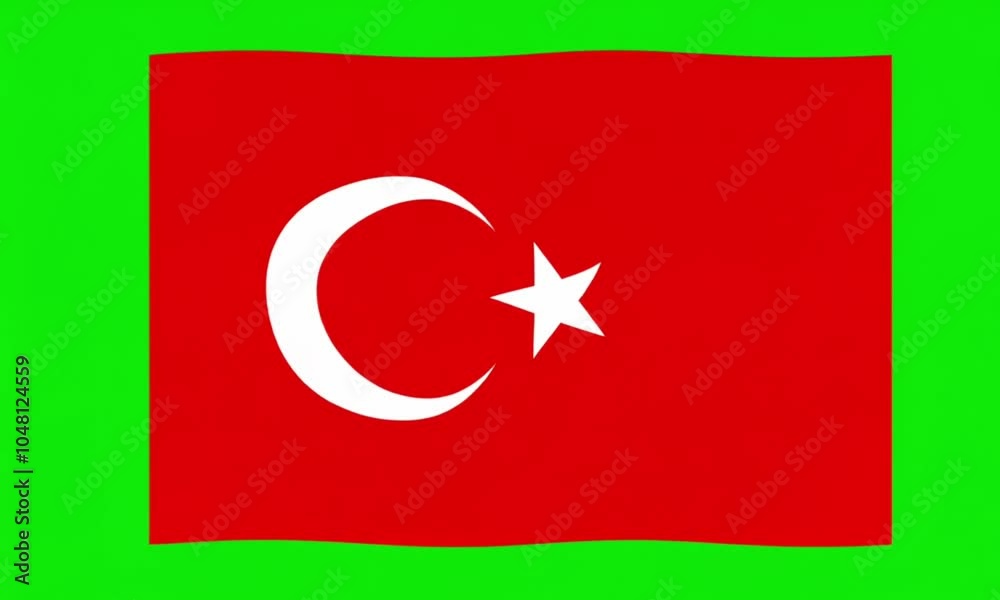 Turkey Turkiye National countries flag moving slowly on green screen, for study guide and travel purposes Turkey Turkiye National countries flag moving slowly on green screen, for study guide and travel purposes