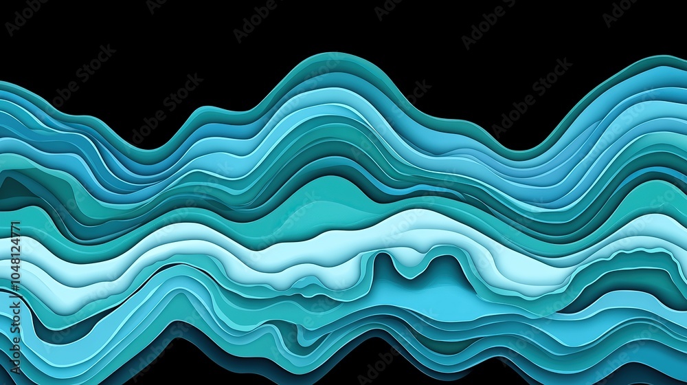 Abstract Papercut Waves Ocean Blue Design