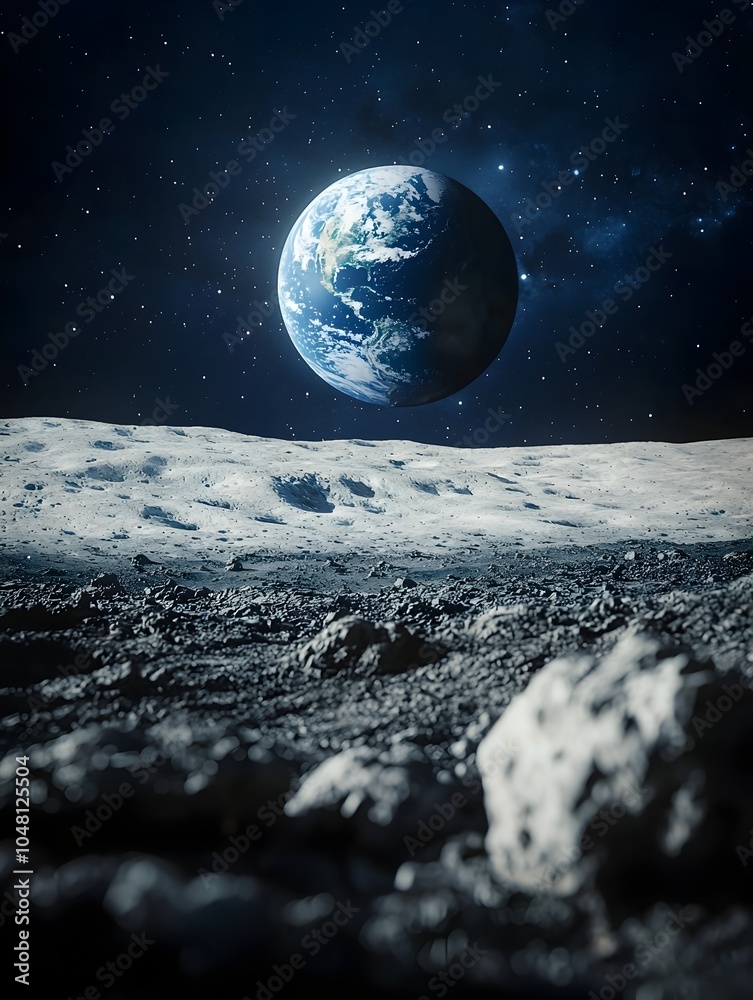 Fototapeta premium Breathtaking View of Planet Earth from the Lunar Surface Symbolizing Space and Perspective