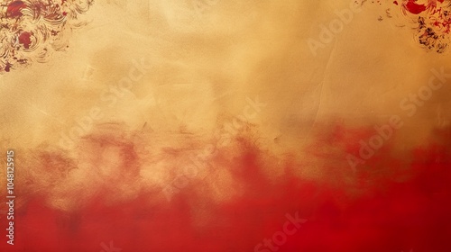 Chinese Abstract gold ink in red paper texture fat paint on surface background Flat lay top view copy space