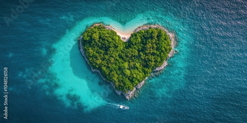 Heart-Shaped Island Surrounded by Clear Blue Water