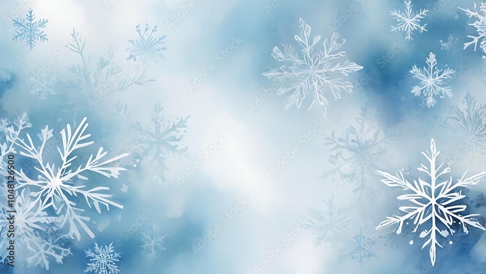 digital illustration featuring a winter themed background with a soft, blurred gradient of blue and white hues, creating a cold, frosty atmosphere