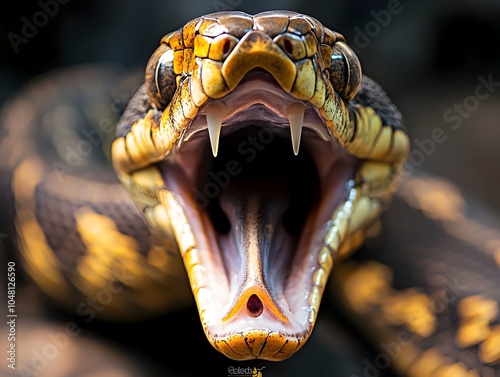Deadly Reptile with Gaping Jaws Exposing Razor Sharp Fangs Snake Yawning Concept Image