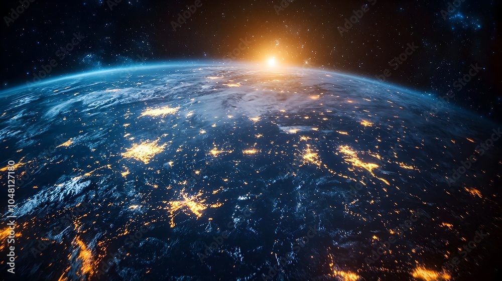 Glowing Interconnected Civilization Viewed from Space at Night Glowing Interconnected Civilization Viewed from Space at Night