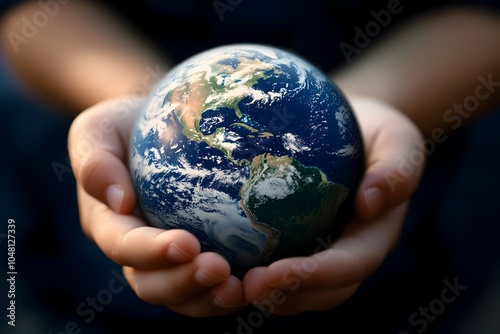 Child s Hands Cradling the Earth Symbolizing the Responsibility of Future