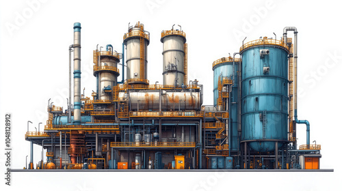 Chimneys and buildings in petrochemical plants