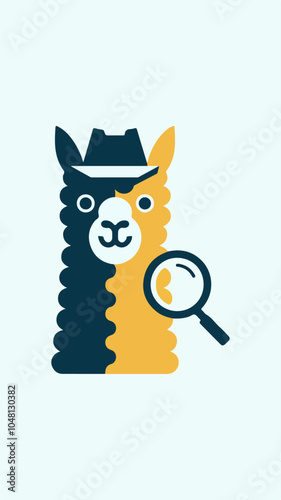 A detective alpaca icon in petrol and sunflower yellow. The background is white.