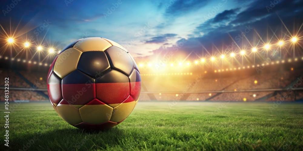 Naklejka premium Soccer Ball Against German Flag Background for UEFA Euro 2025, European Championship, Europa League, Nations League, Champions League, Soccer Passion, European Football