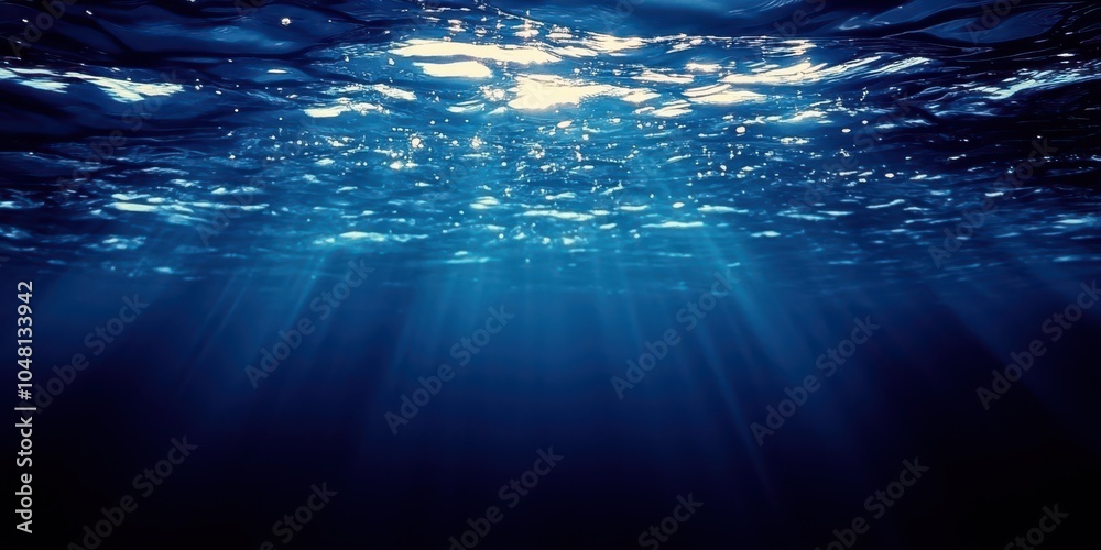 Obraz premium Underwater Light Rays in Deep Blue Ocean