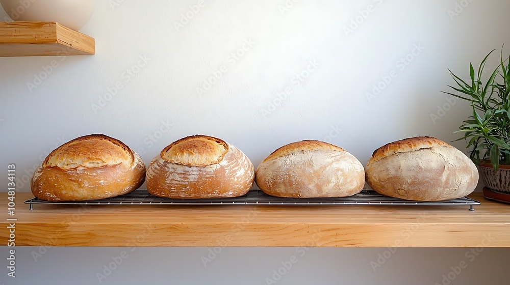 Artisan sourdough bread baked to perfection a visual journey through crusty loaves on a rustic shelf