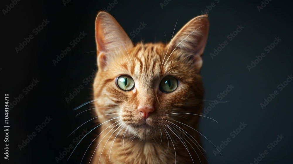 A ginger cat with bright green eyes stares intensely at the camera. A ginger cat with bright green eyes stares intensely at the camera.