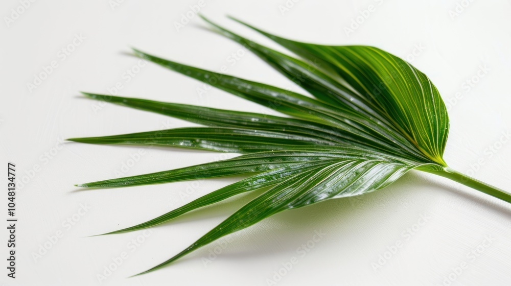 A Single Green Palm Leaf with White Background A Single Green Palm Leaf with White Background