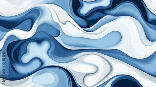 Abstract Blue and White Swirling Marble Texture Background
