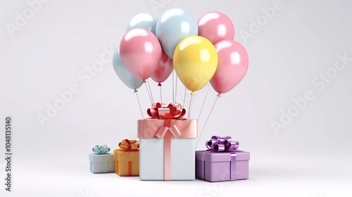 Colorful Balloons Floating with Gift Boxes