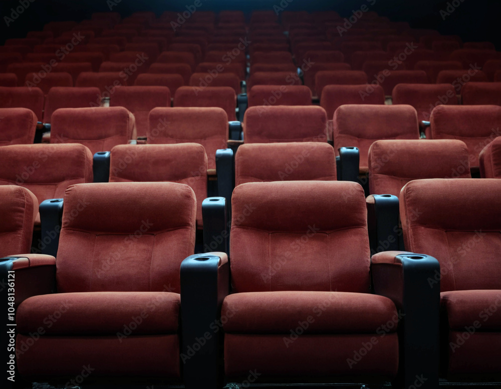 empty movie theater with red plush seats